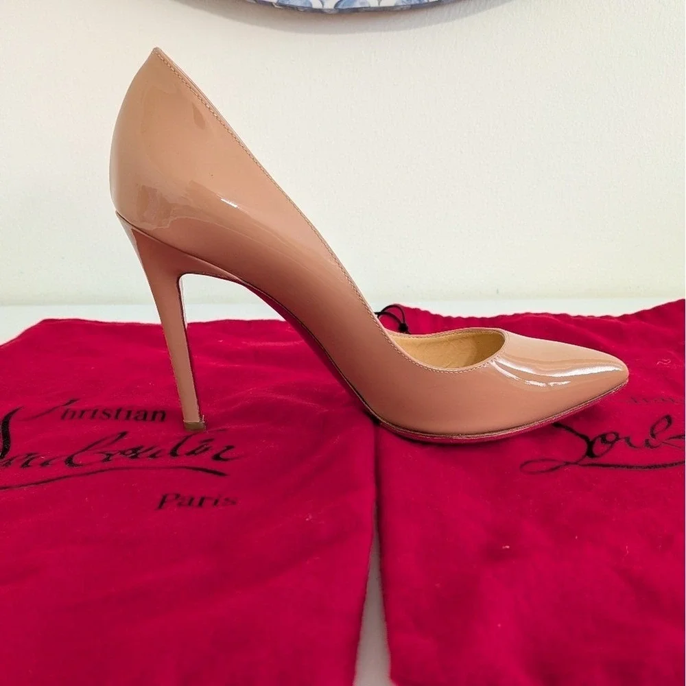 Christian Louboutin Kate 85 Nude Patent Leather Pointed Toe Pumps Size EU35